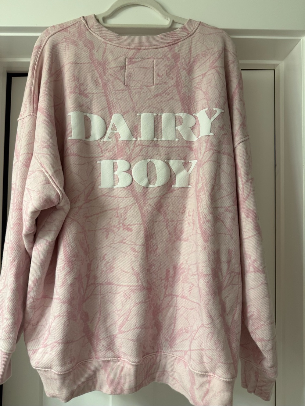 Dairy Boy XL Pink Sweatshirt Camo Woods Puffy Letters